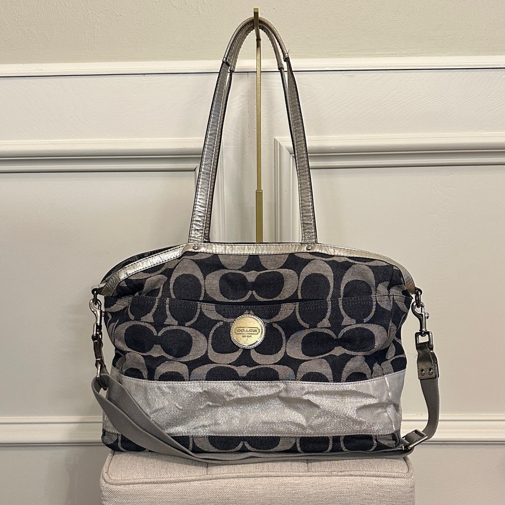 Coach Y2K Denim and Silver E1160-F17443 Travel Weekender Diaper Tote Bag